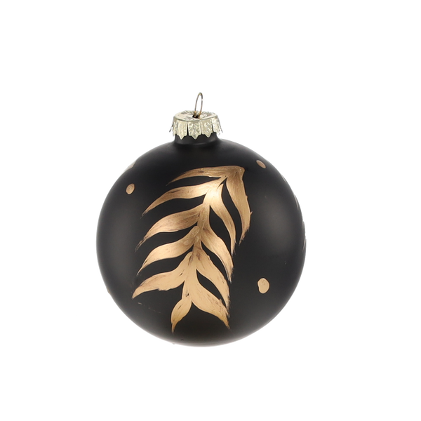 GLASS BAUBLE 8 CM BLACK DECORATED MIX DESIGNS