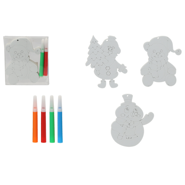 KPL. 3 OZDŮB BOŽÍCH NAR. K ZAVĚŠENÍ "UDĚLEJ SI SÁM" S 4 FIXY SNĚHULÁK/MEDVĚD/MIKULÁŠ bal=12ks *7120