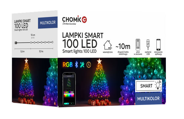 LAMPKI SMART LED 100L MULTIKOLOR, USB, Z PILOTEM, DŁ. 10 + 0,6 M *8233