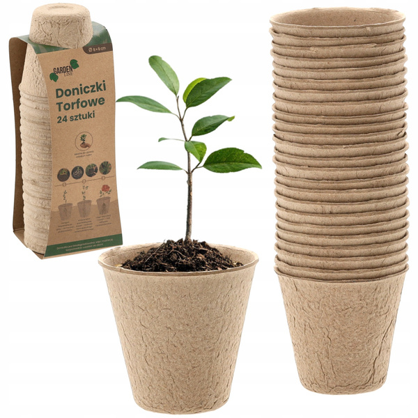 Set de 24 ghivece din turbă 8 x 8 cm 