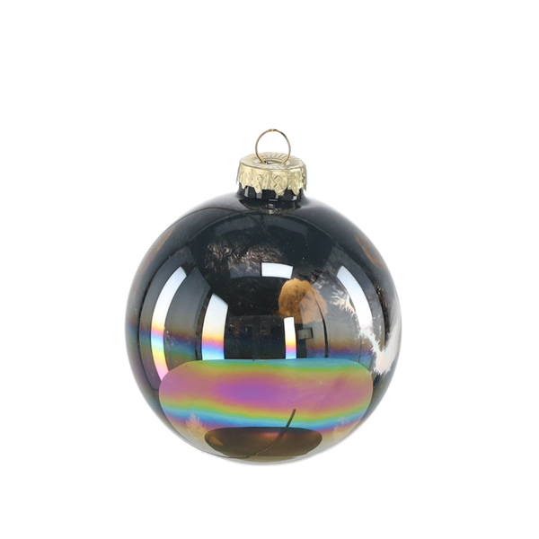 SET OF 4 GLASS BAUBLES 8 CM WITH OIL EFFECT