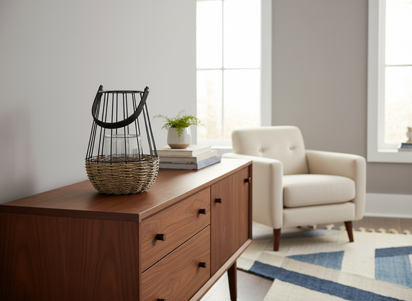 LAMPION METALOWY - CZARNO-BRĄZOWY 26/41 CM Z WKŁADEM SZKLANYM