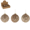 GLASS BAUBLE 8 CM BROWN DECORATED MIX DESIGNS