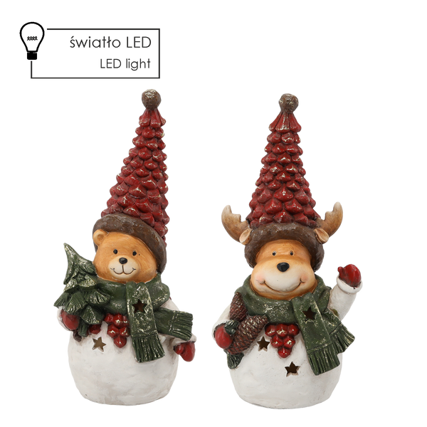 FIGURKA BOŽÍHO NAROZENÍ - MEDVÍDEK/RENIFER V ČEPIČCE 17 X 14 X 36 CM LED balení=2ks *1131