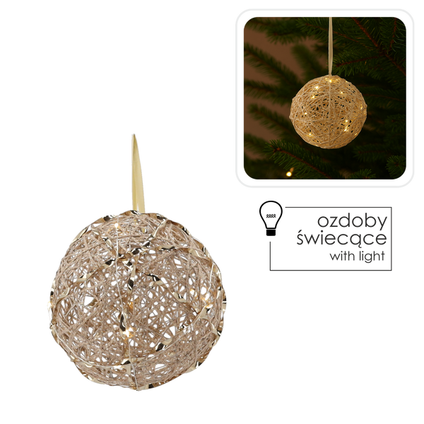 VÁNOČNÍ DEKORACE - LED KULIČKA 15 CM ŠAMPANSKÉ ZLATO *6222