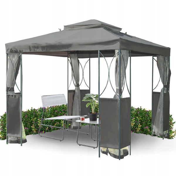 ALTANA / PAWILON OGRODOWY Z MOSKITIERĄ SZARY 2.5 x 2.5 x 2.7 M *3989
