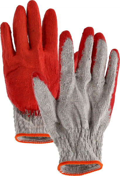 SET OF 10 GARDEN GLOVES RED/BLUE LATEX COATED