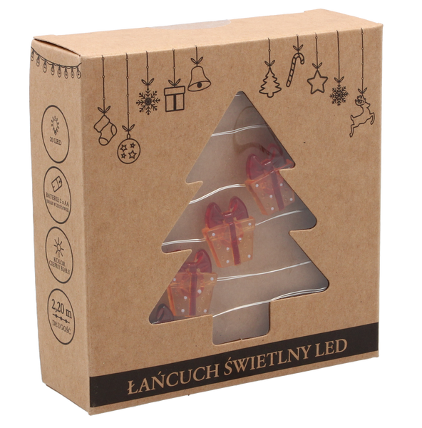 ŁAŃCUCH ŚWIETLNY LED PREZENT 20 L NA BATERIE opak=20szt *0177