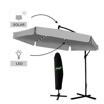 PARASOL OGRODOWY 3 M SZARY "BANANA" Z POKROWCEM Z LED *1497