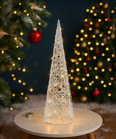 OZDOBA ŚWIĄTECZNA - CHOINKA LED STOŻKOWA 60 CM SREBRNA *6376