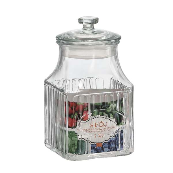 BORCAN GLAS CUBIC DE 1,5L DECORAT CU CAPAC DIN STICLĂ *0901