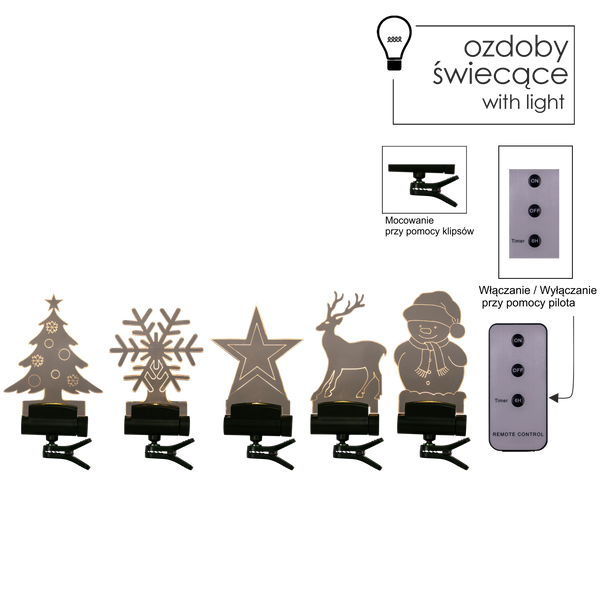 KPL. 5 LAMPEK MIX WZORÓW - RÓŻNE UCHWYTY Z PILOTEM 10,5 CM *9469