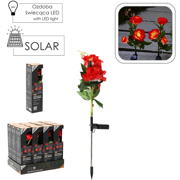 SOLAR LAMP H 70 CM ROSE 3 LED COLD WHITE DISPLAY=12PCS