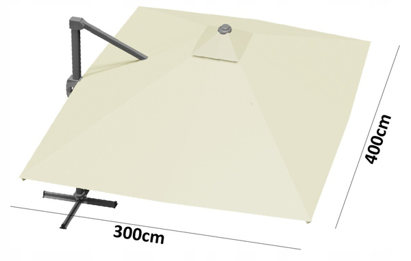 PARASOL OGRODOWY 3 x 4 M BEŻOWY "ROMA" Z POKROWCEM Z LED *1589
