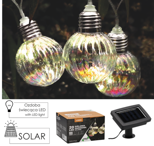 SOLÁRNÍ DEKORAČNÍ ŘETĚZ DÉLKA 2 + 3,8 M LORIS 20 LED OPÁL CHLADNÁ BÍLÁ *3576
