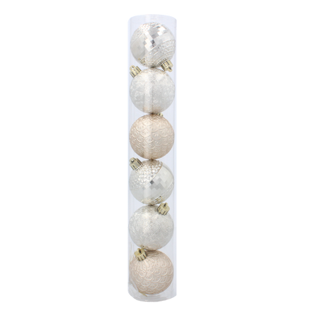 SET OF 6 BAUBLES 6 CM BURGUNDY/ANTHRACITE/CHAMPAGNE (TUBE)