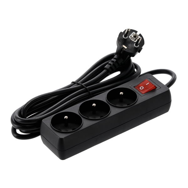 EXTENSION CORD POWER STRIP WITH SWITCH 3 SOCKETS 3M BLACK