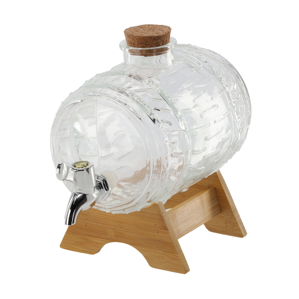 1,5 L GLASS BRREL ON A WOODEN STAND