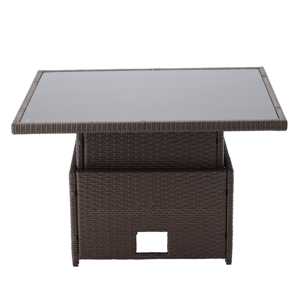 SET DE MOBILĂ DIN RATTAN (CANAPEA PE COLȚ + 2 PUFE + MASĂ CU ÎNĂLȚIME REGULABILĂ) CENZI + PERNE CREM *8205