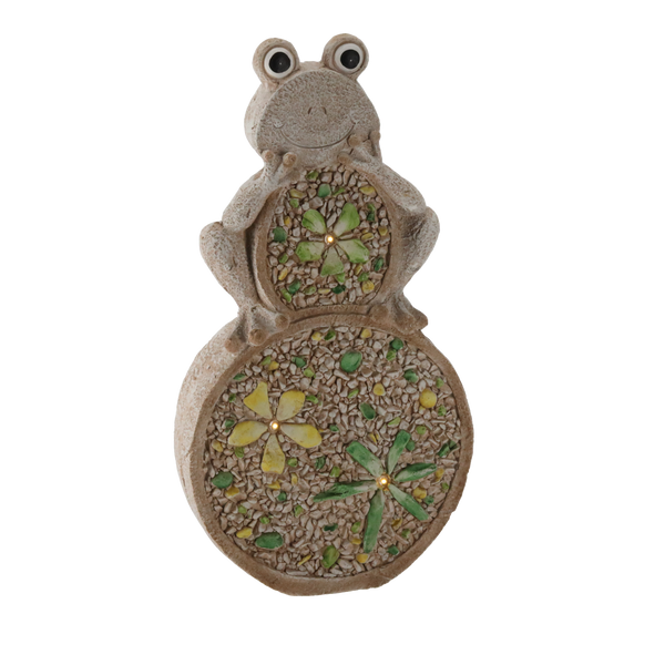 FIGURKA OGRODOWA - ŻABA NA KAMIENIU PŁASKA 25 x 9 x 49 CM LED *7331