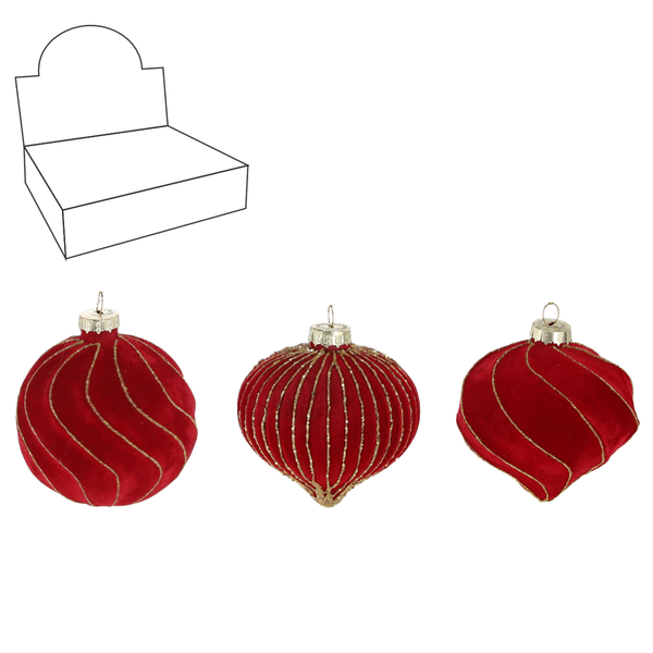 GLASS BAUBLE - RED MIX DESIGNS 8 CM