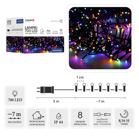 LED CLUSTER LIGHTS 700L MULTICOLOR, L: 7 + 3 M IP44