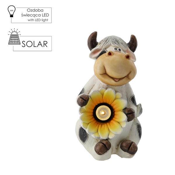 FIGURKA OGRODOWA - KROWA Z KWIATEM 19 x 22 x 23 CM LED *7270