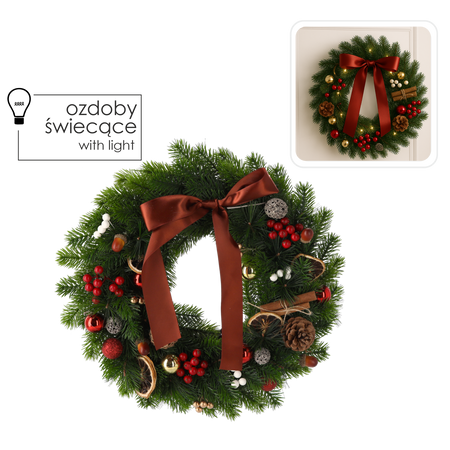 CHRISTMAS WREATH LED 40 CM 40 L GREEN WITH BROWN BOW