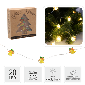 ŁAŃCUCH ŚWIETLNY LED DZWONECZEK 20 L NA BATERIE opak=20szt *0191