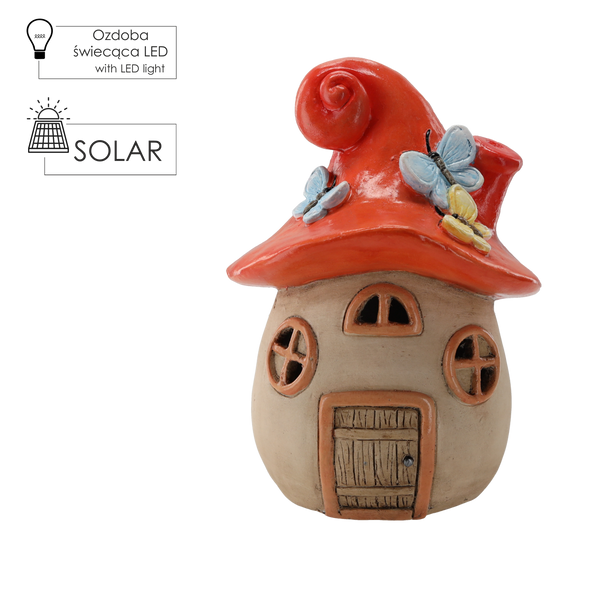 FIGURKA OGRODOWA - DOMEK GRZYBEK CZERWONY 22,6 x 21 x  30,9 CM LED *7089