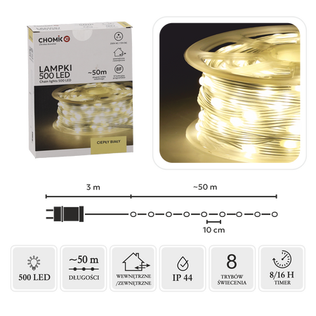 LED CHRISTMAS TREE LIGHTS WIRE ON SPOOL 500L WARM WHITE