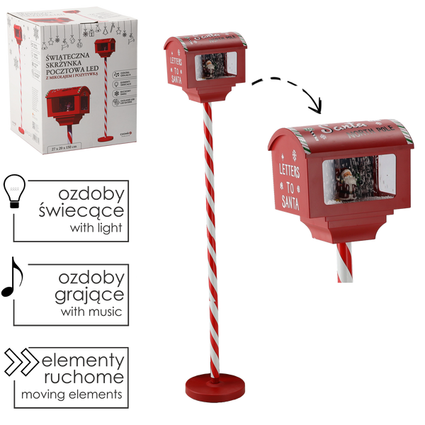 CHRISTMAS MAILBOX 27 x 20 x 150 CM WITH MUSIC BOX LED - RED - WITH SANTA
