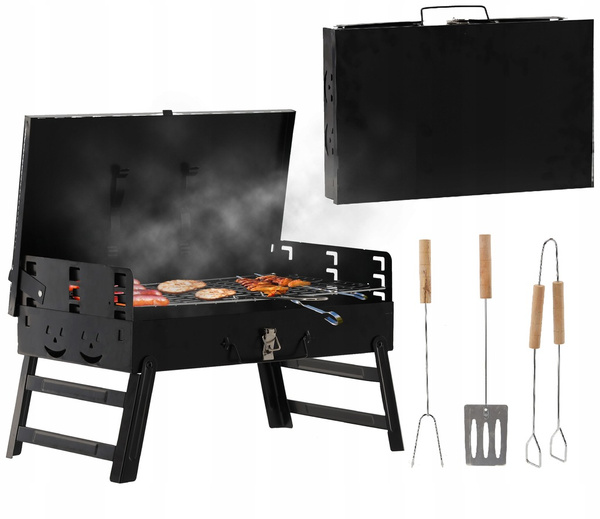 GRILL TURYSTYCZNY SKŁADANY WALIZKA Z WIDEŁKAMI I ŁOPATKĄ 43 x 26,5 x 46,5 CM *4841