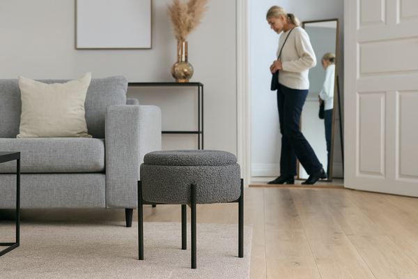 POUFF ROUND WITH METAL LEGS 28 x 31 CM GREY