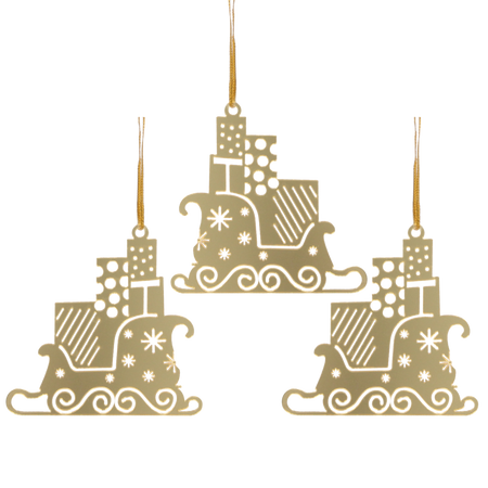 KPL. 3 OZDÓB CHOINKOWYCH - SANIE MIKOŁAJA ZŁOTE 8 x 8 CM opak=48kpl *0771
