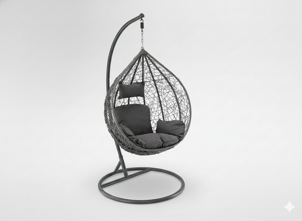 FOTEL WISZĄCY CIEMNOSZARY, PODUSZKA - CIEMNOSZARA, RAMA - CIEMNOSZARA 118X107XD68CM