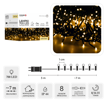 LAMPĂ LED CLUSTER 700L ALB CALD, LUNGIME 3 + 7 M INTERIOR/EXTERIOR *8172
