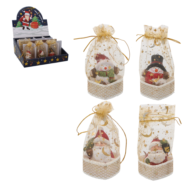 FIGURINĂ DE CRĂCIUN – MOȘ NICOLAE / OMUL DE ZĂPADĂ ÎN SAC 4 x 3 x 6 CM pachet=16 buc *5104