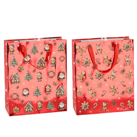 CHRISTMAS GIFT BAG "CHRISTMAS GINGERBREADS" 30 x 42 x 12 CM MIX DESIGNS