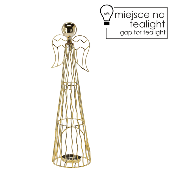 METALOVÝ SVÍCEN NA TEALIGHT ZLATÝ - ANDĚL 37,3 CM balení=2ks *1382