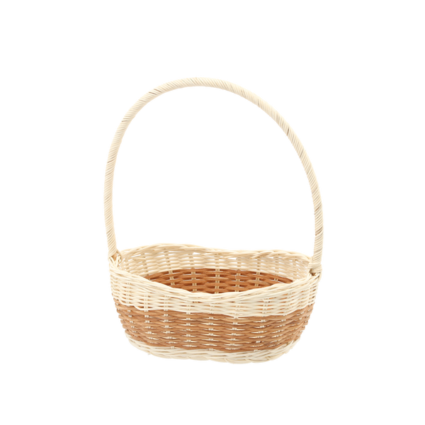 KOSZYK RATTANOWY 26 x 19 x 9/11/34 CM Z UCHWYTEM - BIAŁY Z NATURALNYM *8871