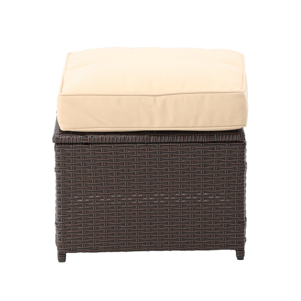 SET OF GARDEN FURNITURE (CORNER SOFA, 2 STOOLS, TABLE) - BROWN, CUSHIONS - BRIGHT