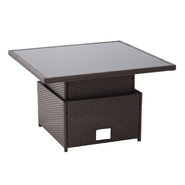 SET DE MOBILĂ DIN RATTAN (CANAPEA PE COLȚ + 2 PUFE + MASĂ CU ÎNĂLȚIME REGULABILĂ) CENZI + PERNE CREM *8205