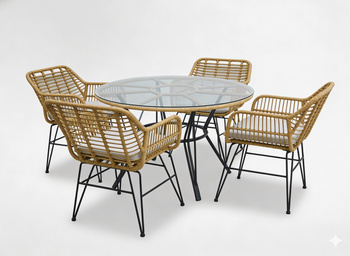 SET DE MOBILIER PENTRU GRĂDINĂ (MASĂ, 4 SCAUNE) - MARO, PERNITE - GRI *7503