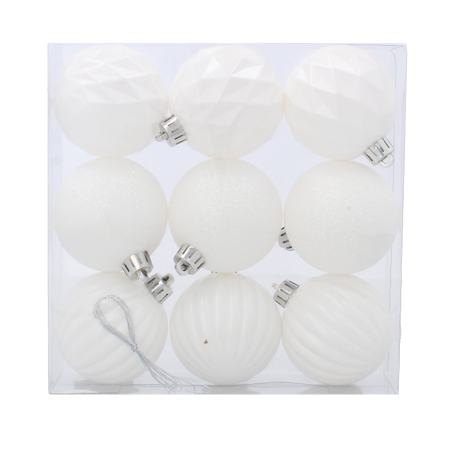 SET OF 9 BAUBLES 6 CM WHITE