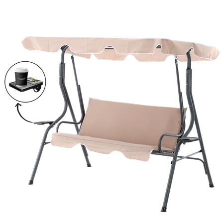 GARDEN SWING 170 x 110 x 153 CM DARK BEIGE WITHOUT FOOTSTOOL WITH CUP HOLDERS *0735