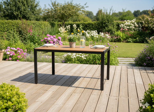 STALOWY STÓŁ OGRODOWY Z BLATEM POLYWOOD 150 x 90 x 73 CM CZARNY