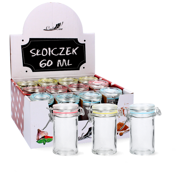 GLASS HERMETIC JAR 60 ML WITH LID DISPLAY=12PCS