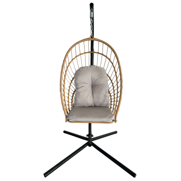 ERIS BROWN FOLDABLE HANGING CHAIR, PILLOW - GRAY, FRAME - BLACK