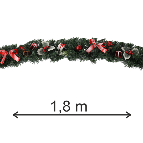 CHRISTMAS DECORATION - GARLAND 1,8 M RED WITH HOLLY